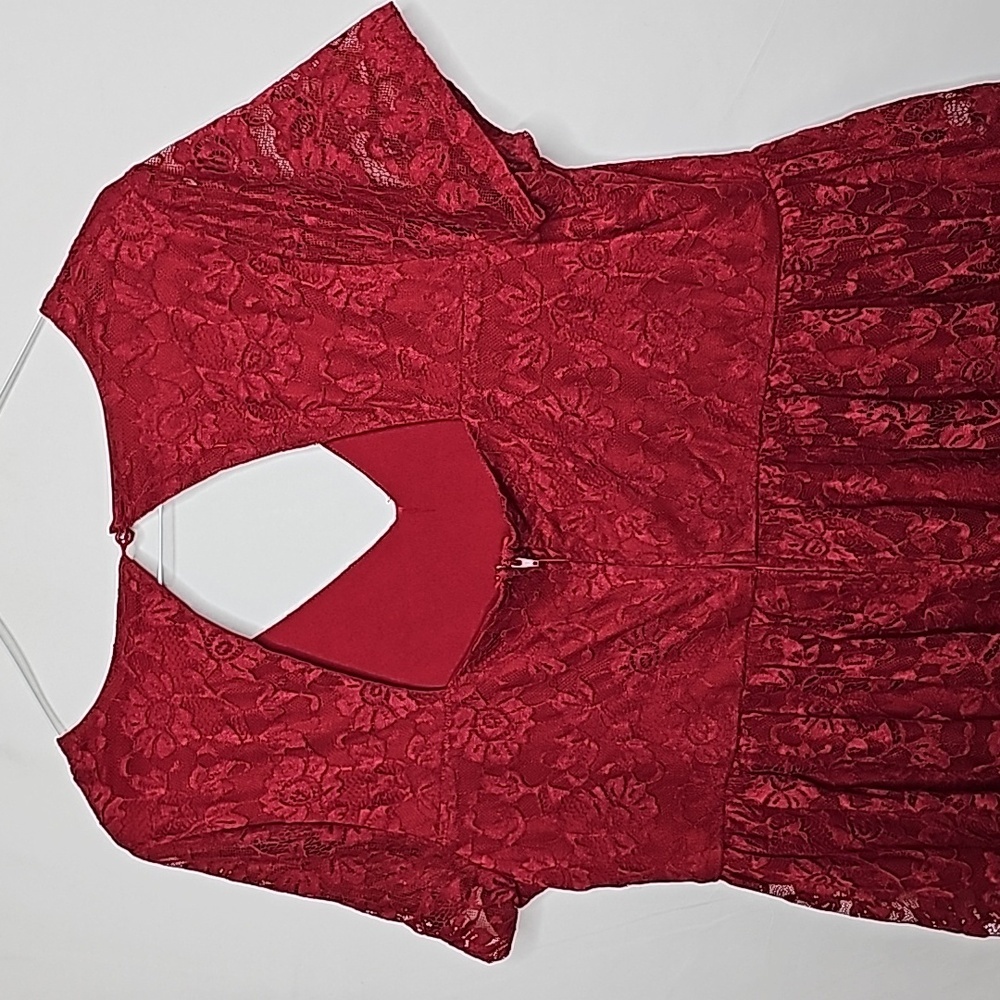 Torrid plus size vneck deep red mini lace flowy skater midi dress sz 16 - Picture 8 of 11